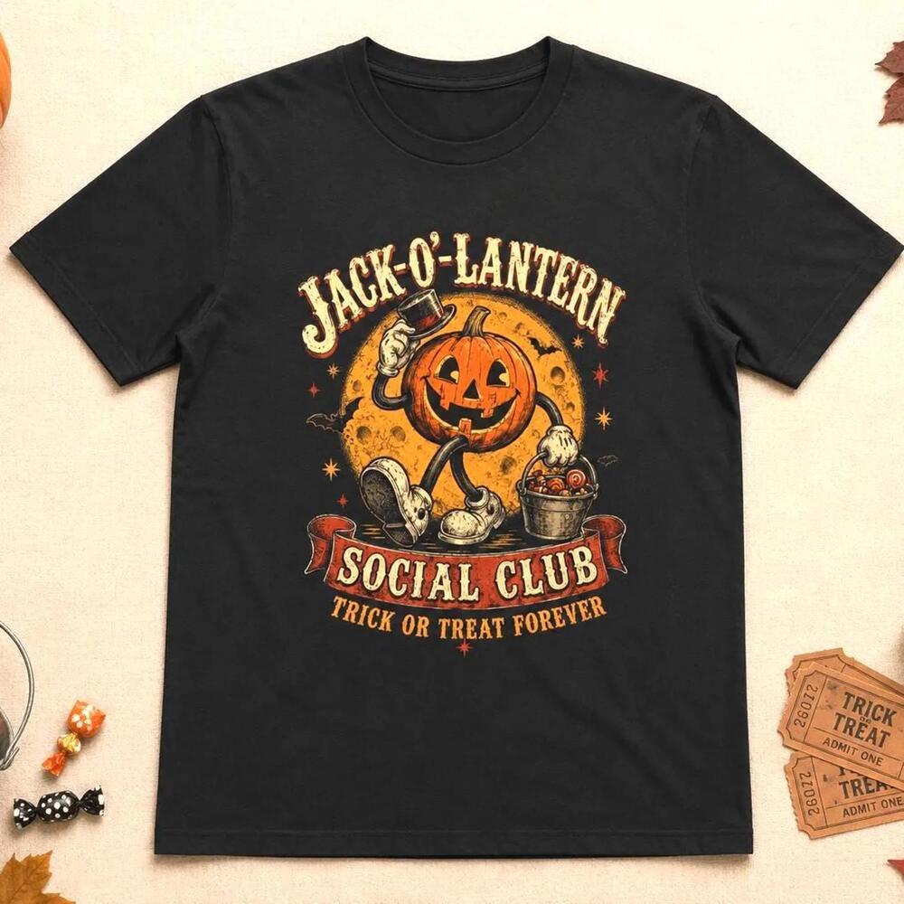 Halloween Shirt, Jack O Lantern Social Club Tee, Retro Pumpkin T Shirt